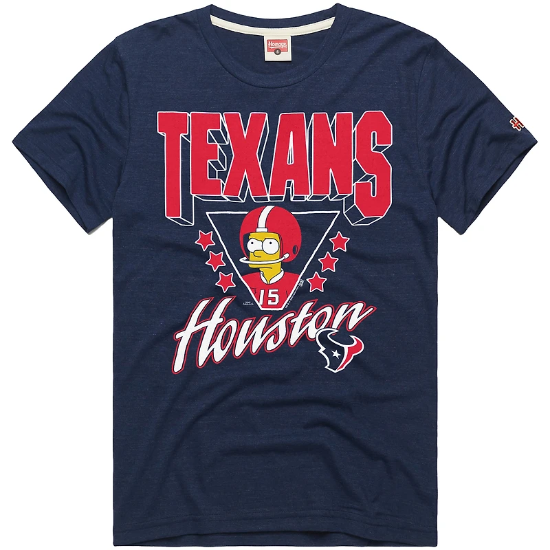 T-shirt unisexe bleu marine Homage x The Simpsons, motif tri-blend des Houston Texans