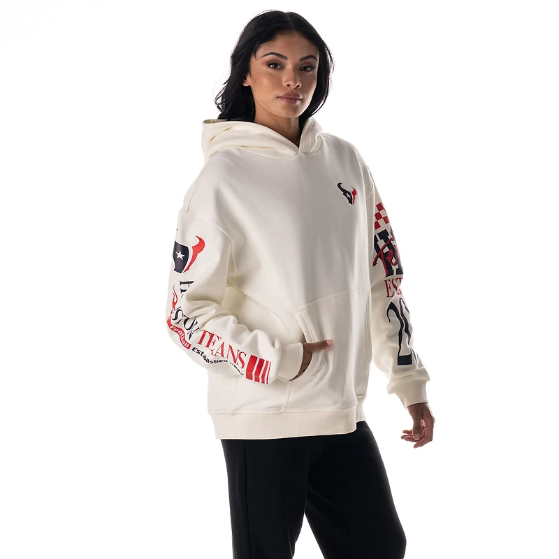 Unisex The Wild Collective  Cream Houston Texans Stacked Graphic Sleeve Fleece Hoodie