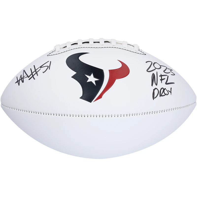 Ballon de football dédicacé Franklin White Panel de Will Anderson Jr. Houston Texans, recrue défensive de l'année 2023 de la NFL, avec inscription « 2023 NFL DROY »