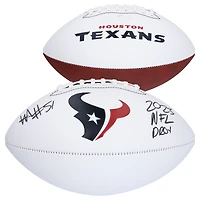 Ballon de football dédicacé Franklin White Panel de Will Anderson Jr. Houston Texans, recrue défensive de l'année 2023 de la NFL, avec inscription « 2023 NFL DROY »