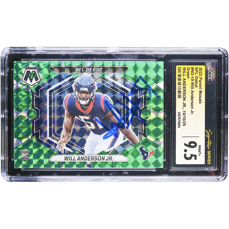 Carte de recrue autographiée de Will Anderson Jr. (Houston Texans) - Panini Mosaic NFL Debut 2023, couleur Mosaic Green #ND-19, authentifiée CGC, état neuf (9,5).