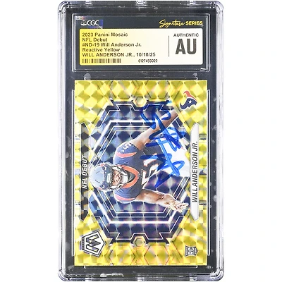 Will Anderson Jr. Houston Texans Autographed 2023 Panini Mosaic Reactive Yellow #ND-19 CGC Authenticated Rookie Card