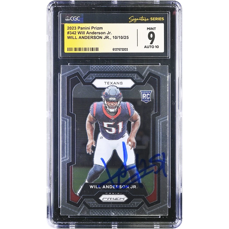 Carte de recrue autographiée de Will Anderson Jr. (Houston Texans) - Panini Prizm 2023 n° 342, authentifiée CGC (9/10)