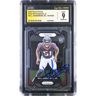 Carte de recrue autographiée de Will Anderson Jr. (Houston Texans) - Panini Prizm 2023 n° 342, authentifiée CGC (9/10)