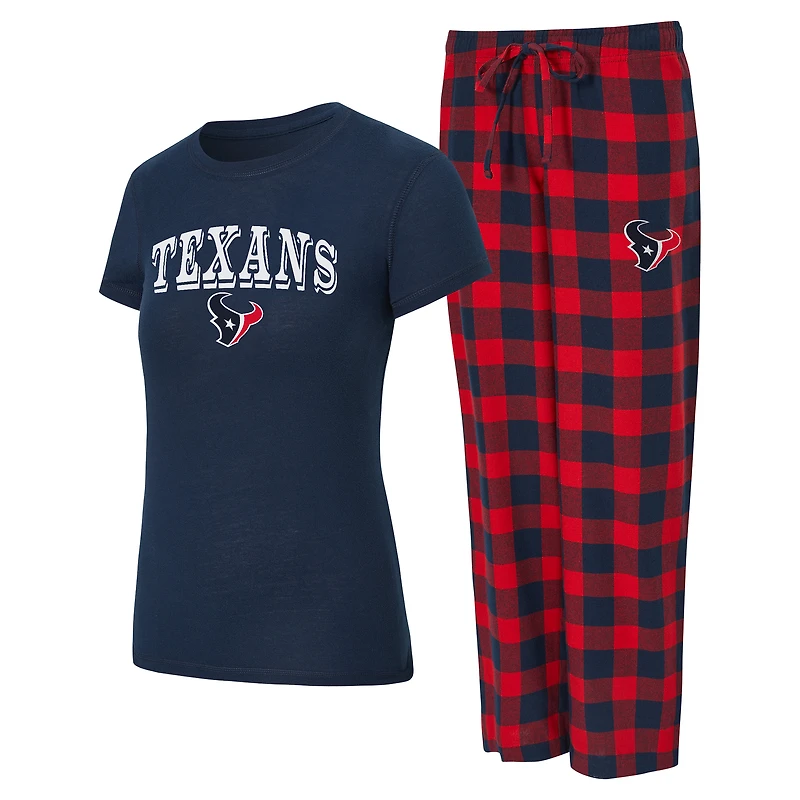 Ensemble pyjama en flanelle bleu marine/rouge Houston Texans Avondale pour femme Concepts Sport