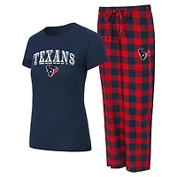 Ensemble pyjama en flanelle bleu marine/rouge Houston Texans Avondale pour femme Concepts Sport