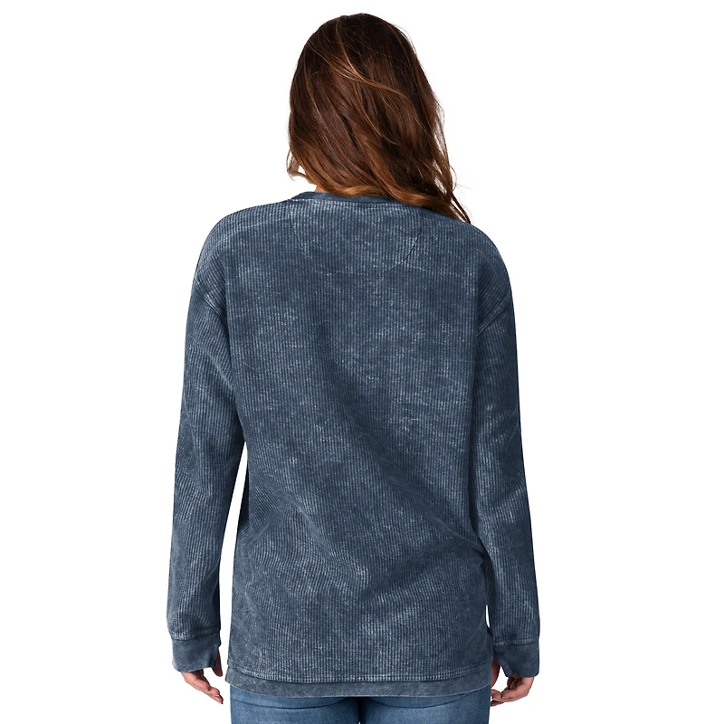 Women's G-III 4Her by Carl Banks Navy Houston Texans Comfy Cord Distressed Pullover Sweatshirt