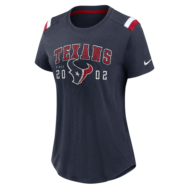 Women's Nike  Heather Navy Houston Texans Prime Logo Slub Fashion T-Shirt