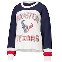 Haut court à manches longues raglan Double Header Curve '47 Cream pour femme des Houston Texans