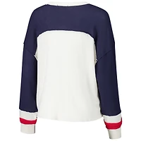 Haut court à manches longues raglan Double Header Curve '47 Cream pour femme des Houston Texans