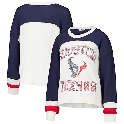 Haut court à manches longues raglan Double Header Curve '47 Cream pour femme des Houston Texans