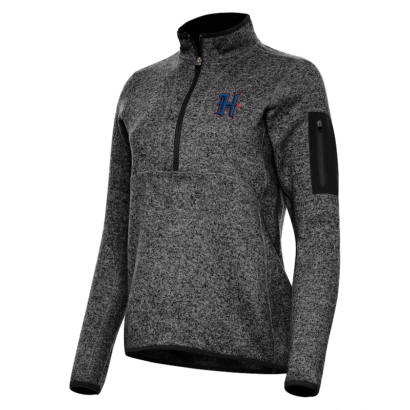 Women's Antigua Heather Black Houston Texans H-Town Fortune Half-Zip Jacket