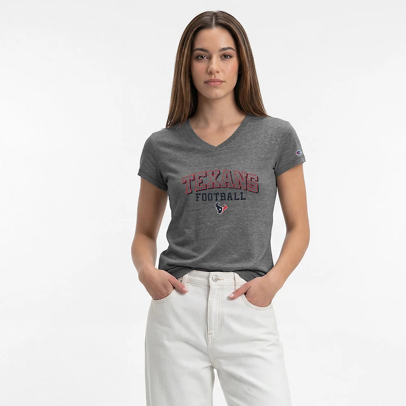T-shirt à col en V Champion gris pour femmes, Houston Texans Triumph Tri-Blend