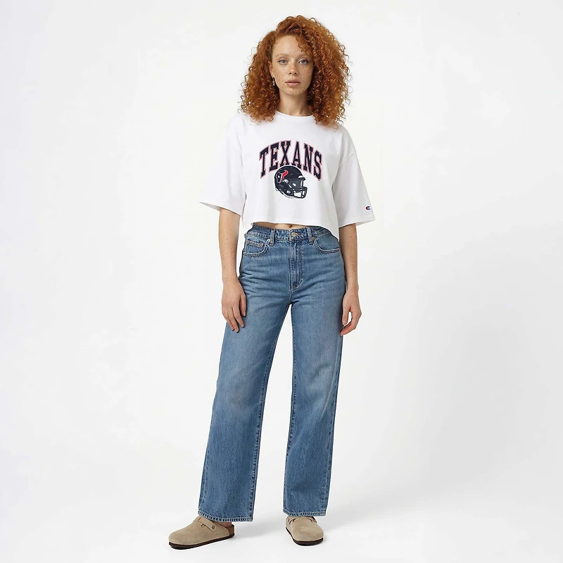 Women's Champion  White Houston Texans Boyfriend Cropped T-Shirt