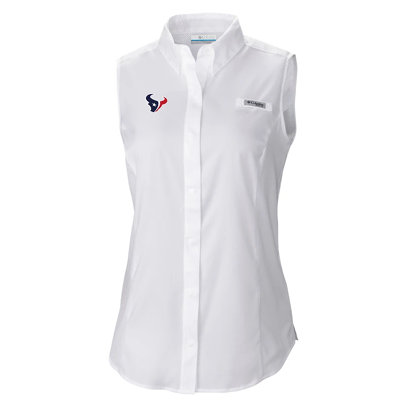 Women's Columbia  White Houston Texans PFG Tamiami Omni-Shade Sleeveless Button-Up Shirt