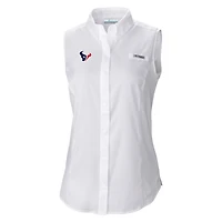 Women's Columbia  White Houston Texans PFG Tamiami Omni-Shade Sleeveless Button-Up Shirt
