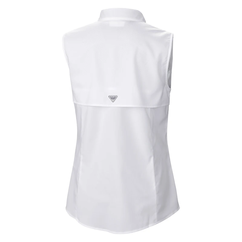 Women's Columbia White Houston Texans PFG Tamiami Omni-Shade Sleeveless Button-Up Shirt