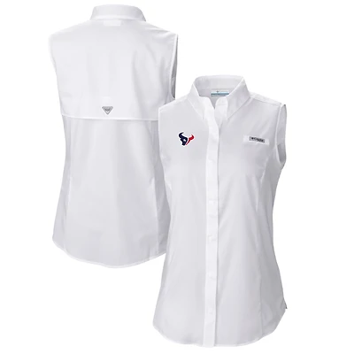 Chemise boutonnée sans manches Columbia White Houston Texans PFG Tamiami Omni-Shade pour femme