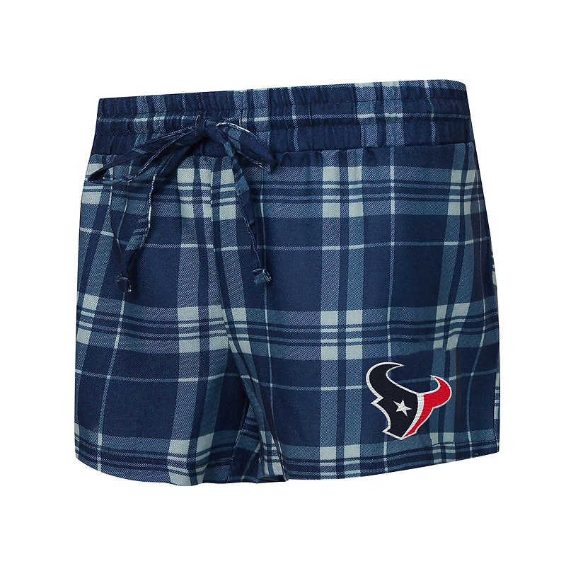 Ensemble pyjama Concepts Sport pour femme, gris chiné/marine, Houston Texans, à carreaux, manches longues et short.