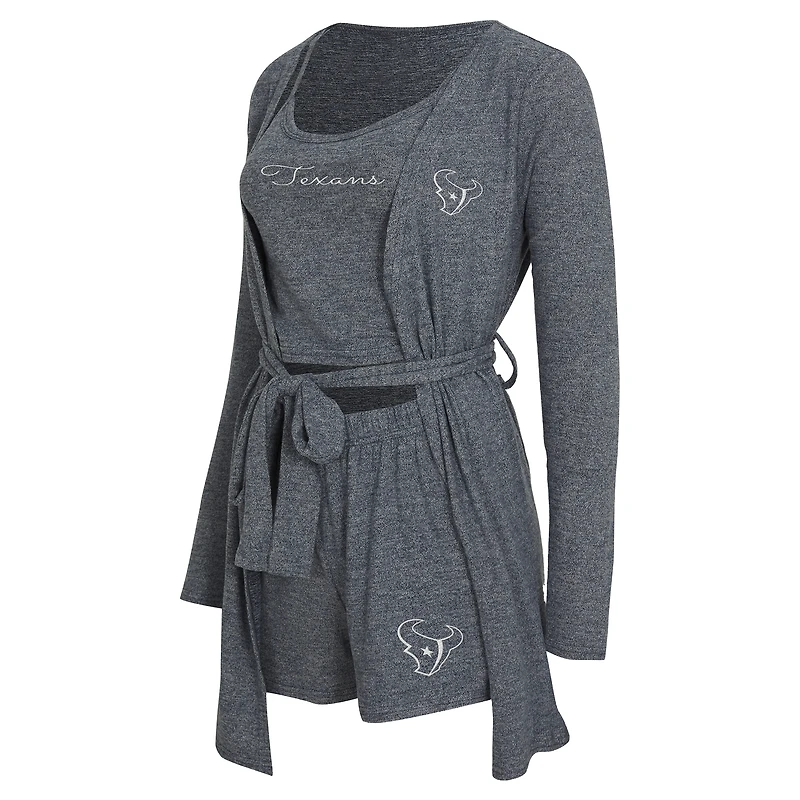 Ensemble débardeur, short et peignoir Rigor de Houston Texans bleu marine chiné pour femme