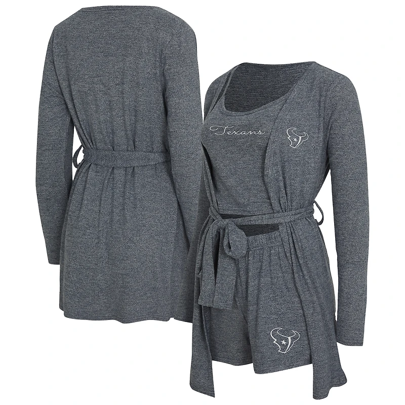 Ensemble débardeur, short et peignoir Rigor de Houston Texans bleu marine chiné pour femme
