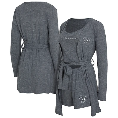 Ensemble débardeur, short et peignoir Rigor de Houston Texans bleu marine chiné pour femme