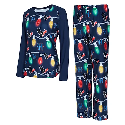 Ensemble t-shirt à manches longues et pantalon en tricot raglan Garland de Houston Texans pour femme Concepts Sport