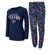 Ensemble de nuit pour femme Concepts Sport Navy Houston Texans Chesnut avec t-shirt à manches longues et pantalon