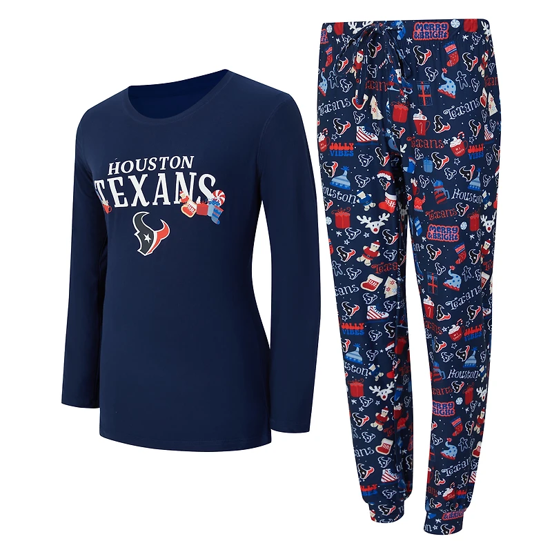 Women's Concepts Sport Navy Houston Texans Chesnut Long Sleeve T-Shirt and Pant Sleep Set