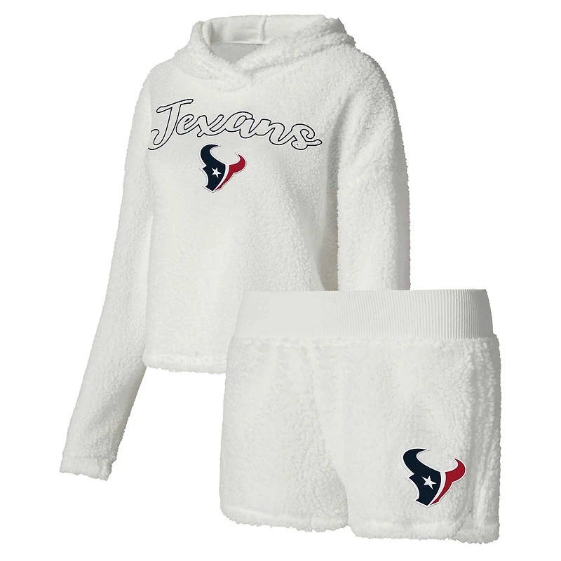 Women's Concepts Sport White Houston Texans Fluffy Pullover Sweatshirt & Shorts Sleep Set