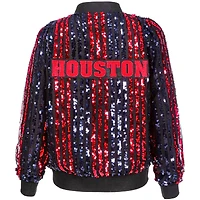 Blouson aviateur zippé à rayures et sequins bleu marine pour femme des Houston Texans, coupe ajustée