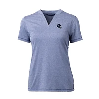 Haut à col en V extensible DryTec Forge pour femme, bleu chiné, avec logo du casque des Houston Texans et Cutter & Buck