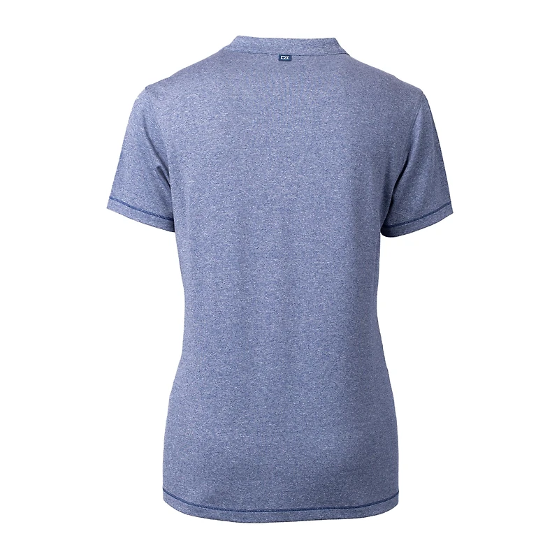 Haut à col en V extensible DryTec Forge pour femme, bleu chiné, avec logo du casque des Houston Texans et Cutter & Buck
