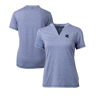 Haut à col en V extensible DryTec Forge pour femme, bleu chiné, avec logo du casque des Houston Texans et Cutter & Buck