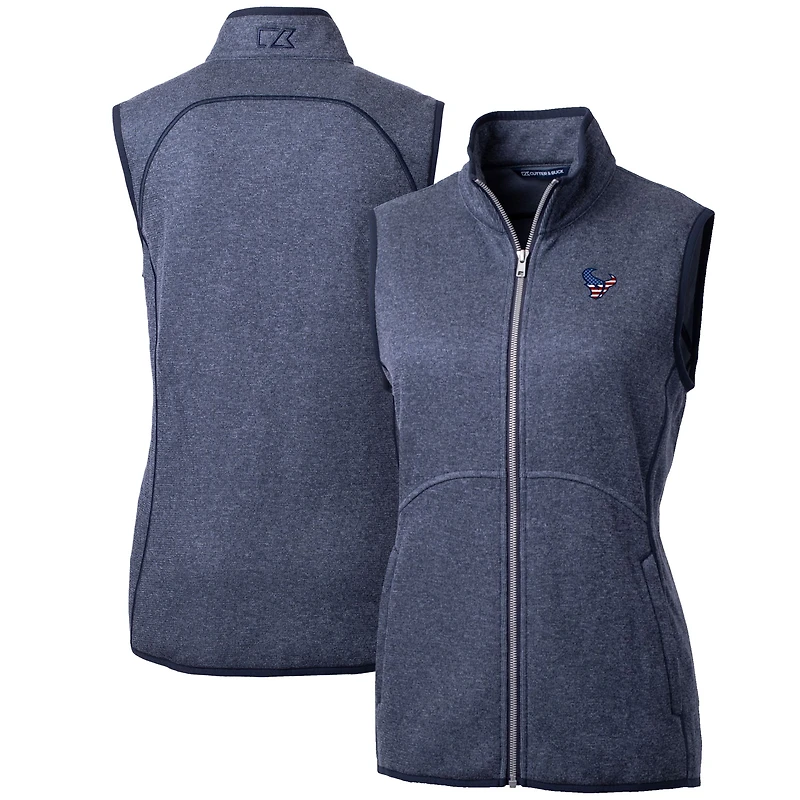 Women's Cutter & Buck Heathered Navy Houston Texans Mainsail Basic Sweater Knit Fleece Full-Zip Vest