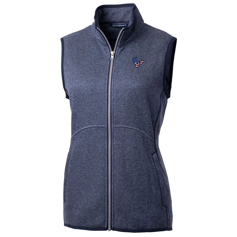 Women's Cutter & Buck Heathered Navy Houston Texans Mainsail Basic Sweater Knit Fleece Full-Zip Vest