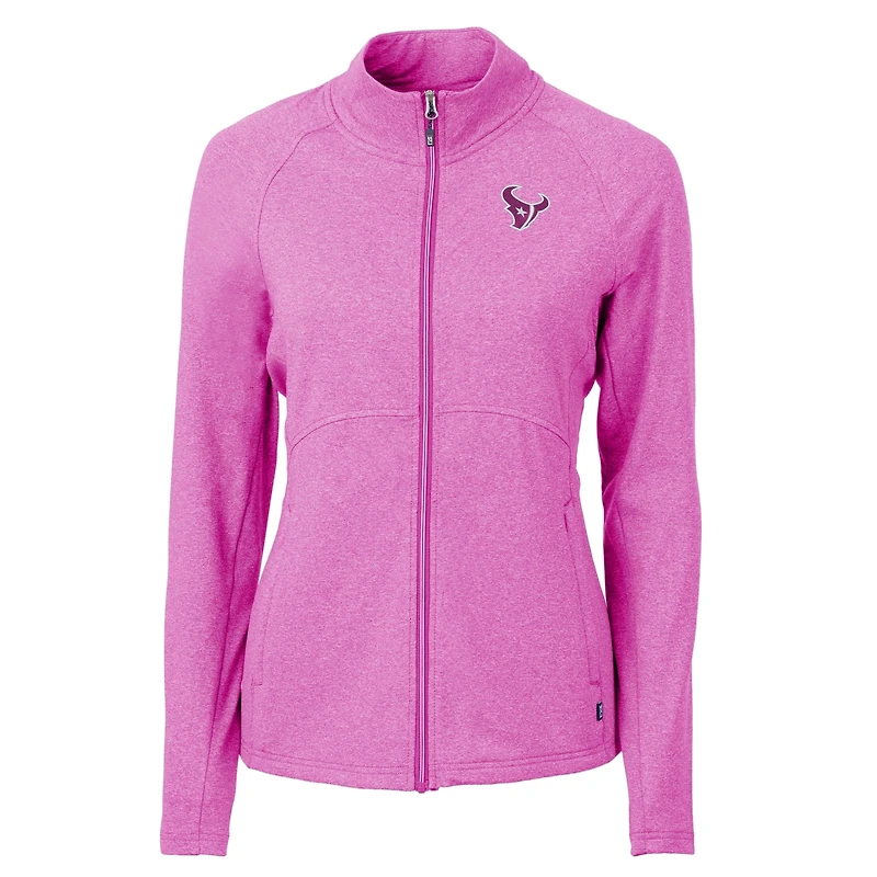 Veste zippée intégrale Cutter & Buck rose Houston Texans Adapt Eco Knit Heather recyclée pour femme