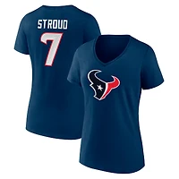 T-shirt à col en V Fanatics C.J. Stroud pour femmes, icône des Houston Texans, nom et numéro du joueur, bleu marine