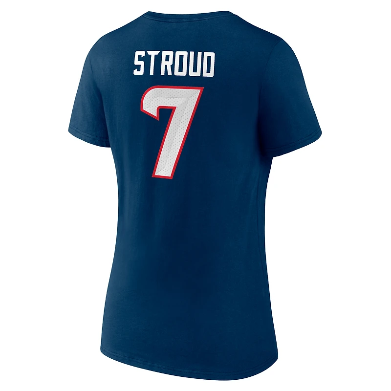 T-shirt à col en V Fanatics C.J. Stroud pour femmes, icône des Houston Texans, nom et numéro du joueur, bleu marine