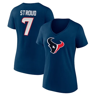 T-shirt à col en V Fanatics C.J. Stroud pour femmes, icône des Houston Texans, nom et numéro du joueur, bleu marine