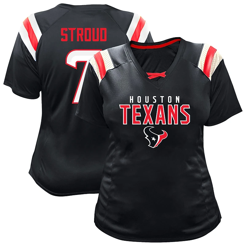 Women's Fanatics C.J. Stroud Navy Houston Texans Plus Name & Number Raglan Lace V-Neck T-Shirt