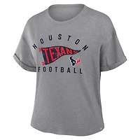 T-shirt boxy tri-blend gris chiné Fanatics pour femme, hommage aux Texans de Houston, avec le logo Pennant Wave