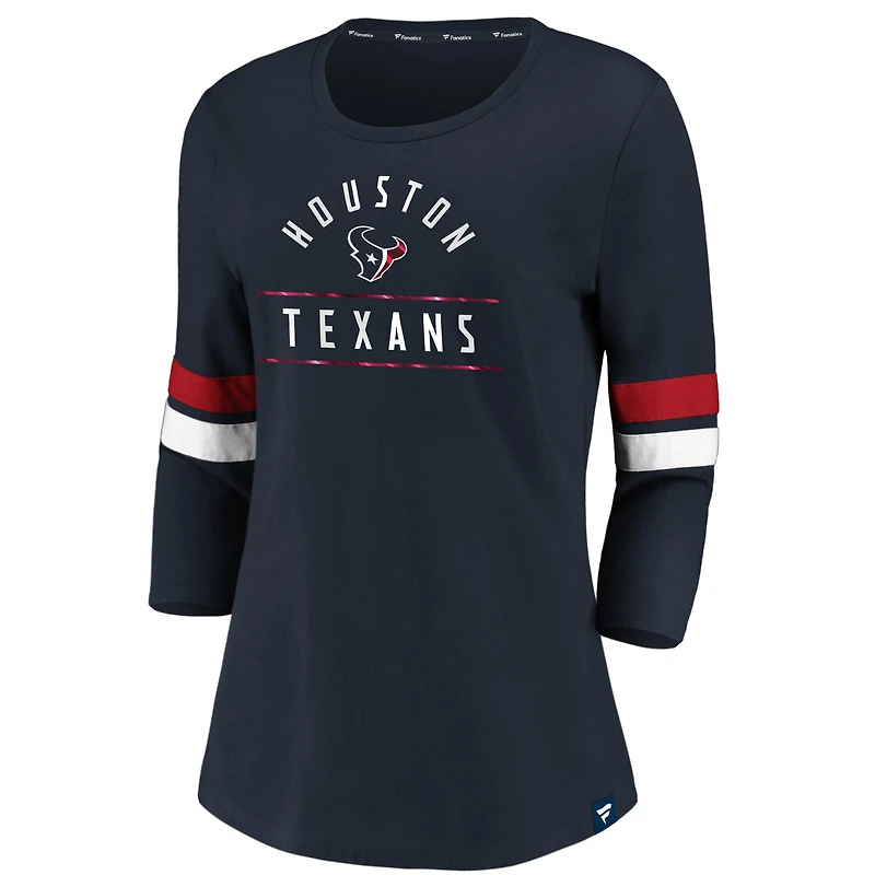 Women's Fanatics Navy/Red Houston Texans Iconic Stripe 3/4 Sleeve T-Shirt