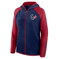Sweat à capuche zippé raglan bleu marine/rouge Houston Texans Redzone End Around Pass pour femme