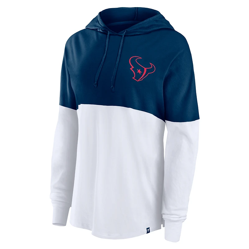 T-shirt à capuche manches longues pour femme Fanatics bleu marine/blanc Houston Texans Backup Option