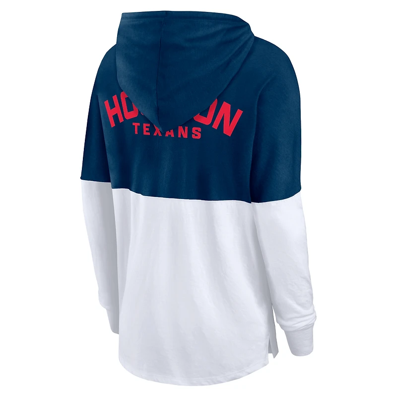T-shirt à capuche manches longues pour femme Fanatics bleu marine/blanc Houston Texans Backup Option