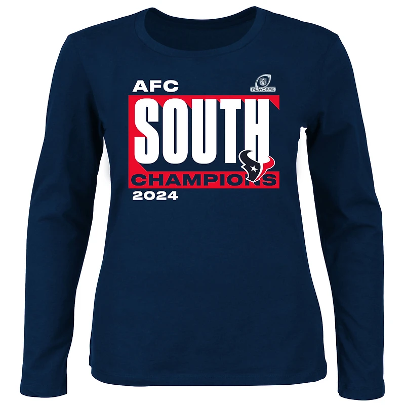 Women's Fanatics Navy Houston Texans 2024 AFC South Division Champions Plus Size Scoop Neck Long Sleeve T-Shirt