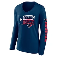 Women's Fanatics Navy Houston Texans Hometown Sweep Long Sleeve V-Neck T-Shirt