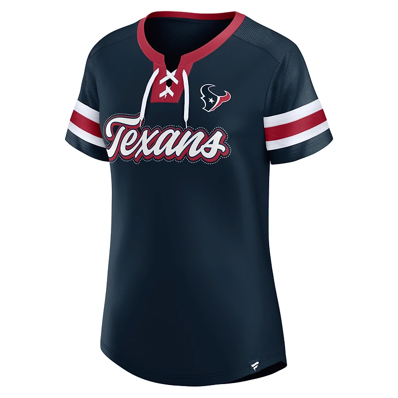 T-shirt à col en V lacé Fanatics Navy Houston Texans Iconic Bling Athena pour femme