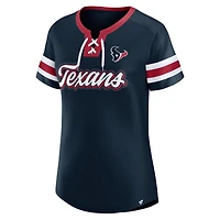 T-shirt à col en V lacé Fanatics Navy Houston Texans Iconic Bling Athena pour femme
